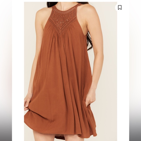 Shyanne Dresses & Skirts - NWT WOMENS SHYANNE CARAMEL BROWN CROCHET HALTER DRESS XXL